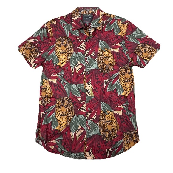 Bonobos Hawaiian Shirt Mens S Red Short‎ Sleeve Regular Fit Floral Print - Picture 2 of 7
